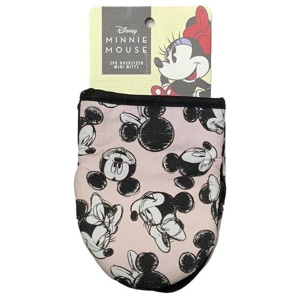 Disney Oven Mitts 2 Pack Mickey Minnie Mouse Oversized Mini Mitts Black Pink - Picture 2 of 16